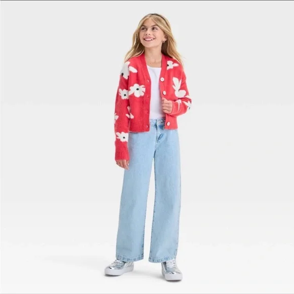 Floral Red Cardigan Sweater - Picture 1 of 4